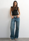 TOPSHOP Adela Ribbed Boyfriend Tank Top, Black