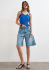 TOPSHOP Frida Ribbed String Fitted Vest Top, Blue