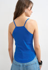 TOPSHOP Frida Ribbed String Fitted Vest Top, Blue