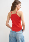 TOPSHOP Frida Ribbed String Fitted Vest Top, Bright Red