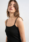 TOPSHOP Frida Ribbed String Fitted Vest Top, Black