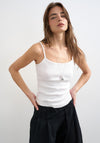 TOPSHOP Frida Ribbed String Fitted Vest Top, Bright White