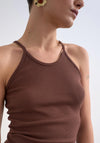 TOPSHOP Frida Ribbed String Fitted Vest Top, Brown