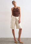 TOPSHOP Frida Ribbed String Fitted Vest Top, Brown