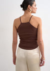 TOPSHOP Frida Ribbed String Fitted Vest Top, Brown
