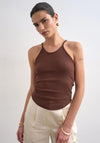 TOPSHOP Frida Ribbed String Fitted Vest Top, Brown