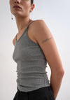 TOPSHOP Frida Ribbed String Fitted Vest Top, Cool Grey