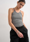 TOPSHOP Frida Ribbed String Fitted Vest Top, Cool Grey