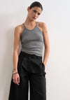 TOPSHOP Frida Ribbed String Fitted Vest Top, Cool Grey