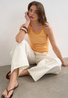 TOPSHOP Frida Striped Ribbed String Fitted Vest Top, Orange