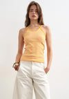 TOPSHOP Frida Striped Ribbed String Fitted Vest Top, Orange