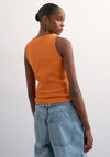 TOPSHOP Britt Ribbed Curved Hem Vest Top, Orange