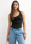 TOPSHOP Britt Ribbed Curved Hem Vest Top, Black