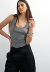 TOPSHOP Britt Ribbed Curved Hem Vest Top, Grey