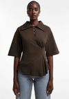 TOPSHOP Hella Structured Polo Top, Brown