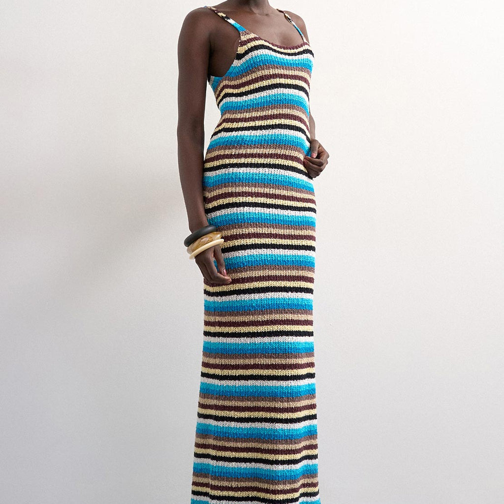 topshop knit maxi dress with scoop back in multi stripe Topshop knitted maxi dress with scoop back in multi stripe