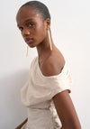 TOPSHOP Arisa Asymmetric Twist Shoulder Top, Beige