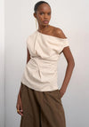 TOPSHOP Arisa Asymmetric Twist Shoulder Top, Beige