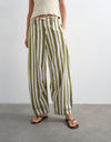 TOPSHOP Cleo Cropped with Tie Waist Trousers, Green Multi