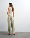 TOPSHOP Cleo Cropped with Tie Waist Trousers, Green Multi