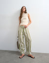 TOPSHOP Cleo Cropped with Tie Waist Trousers, Green Multi
