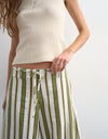 TOPSHOP Cleo Cropped with Tie Waist Trousers, Green Multi
