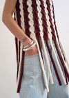 TOPSHOP Fina Cable Knit Tassel Top, Burgundy