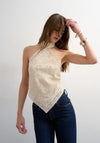TOPSHOP Sia Halter Neck Top, Cream