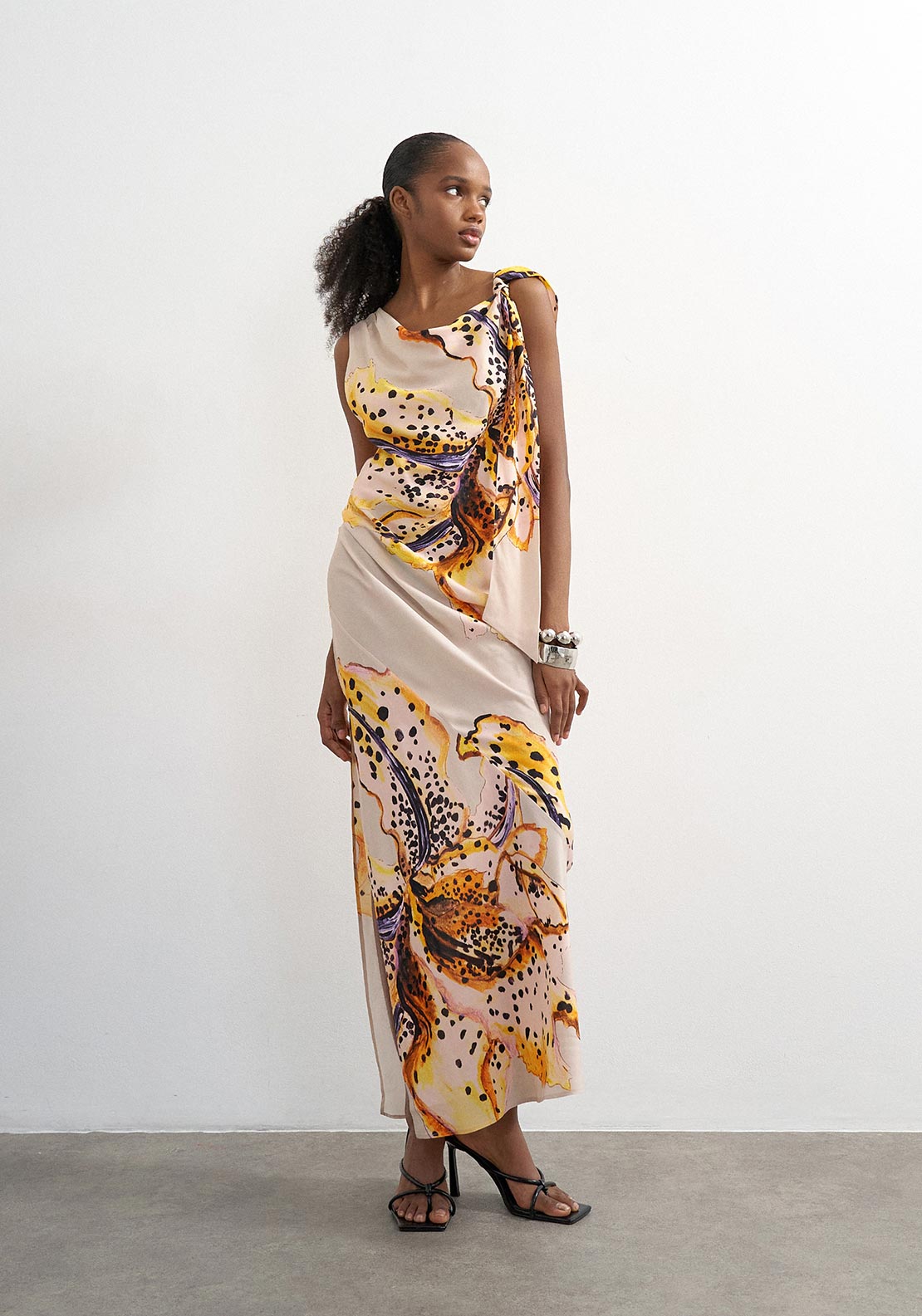 TOPSHOP Vana Tie Detail Maxi Dress, Yellow Multi
