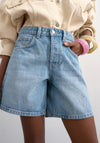 TOPSHOP Vigga High Waist Wide Denim Shorts, Bleached Blue