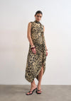 TOPSHOP Nene Animal Print with Scarf Midi Dress, Brown