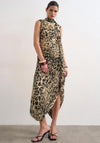 TOPSHOP Nene Animal Print with Scarf Midi Dress, Brown