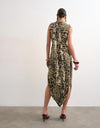 TOPSHOP Nene Animal Print with Scarf Midi Dress, Brown