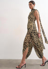 TOPSHOP Nene Animal Print with Scarf Midi Dress, Brown