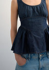 TOPSHOP Elle Denim Peplum Top, Dark Blue