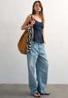 TOPSHOP Elle Denim Peplum Top, Dark Blue