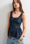 TOPSHOP Elle Denim Peplum Top, Dark Blue