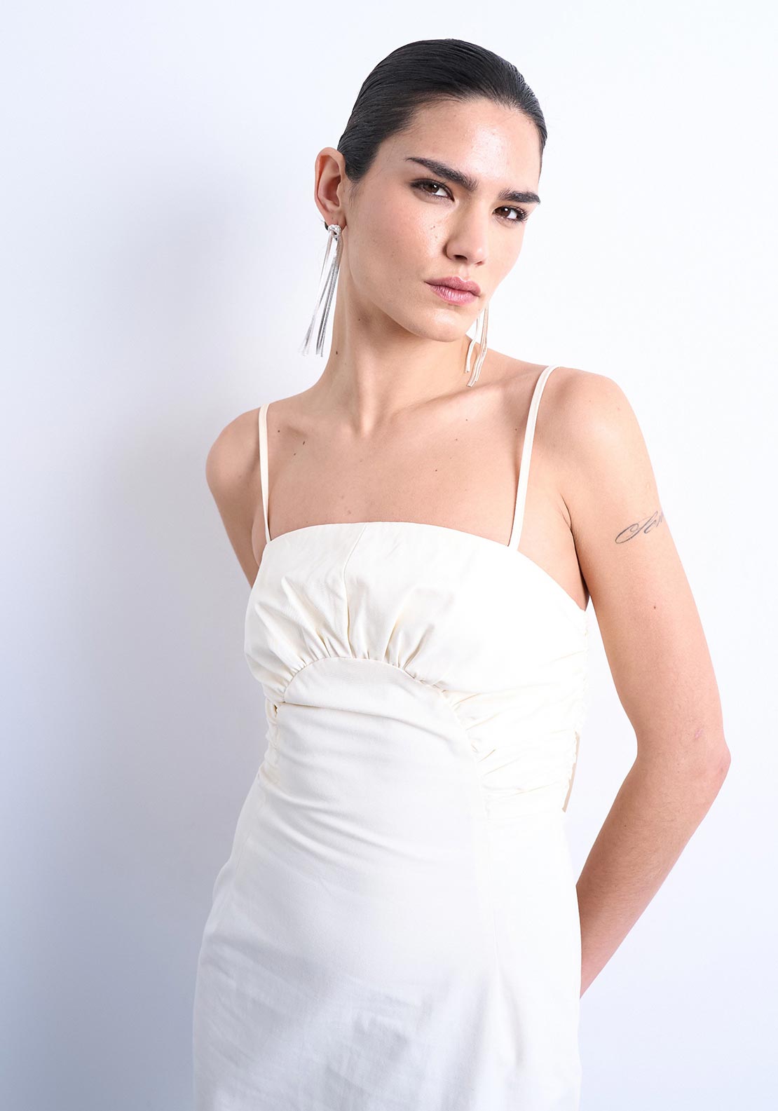 topshop white midi dress TOPSHOP Mila Ruched Midi Dress, Cream