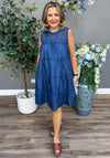 Serafina Collection One Size Tiered Smock Dress, Blue