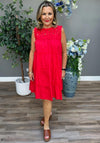 Serafina Collection One Size Tiered Smock Dress, Red