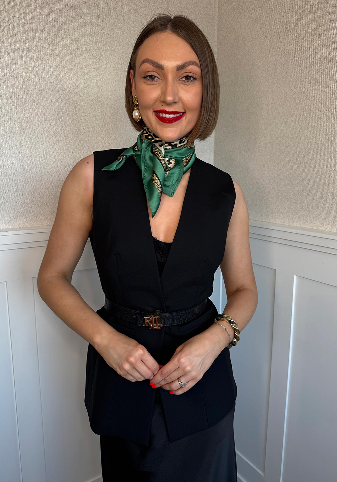 Serafina Collection Leopard Print Neck Scarf, Green