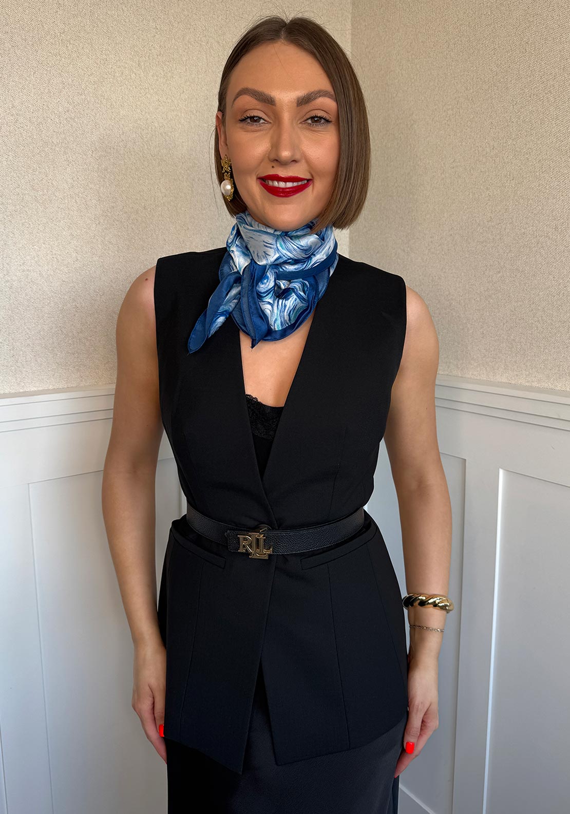 Serafina Collection Swirl Print Neck Scarf, Blue