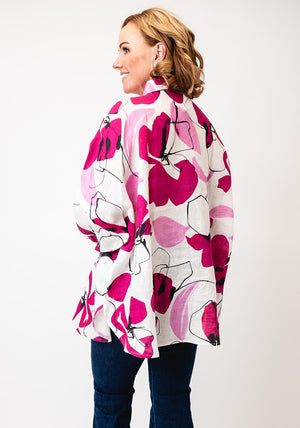Thanny One Size Linen Floral Shirt, Pink and Cream