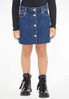 Tommy Hilfiger Older Girls Denim Button Mini Skirt, Mid Blue