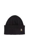Tommy Hilfiger Monogram Plaque Beanie, Black