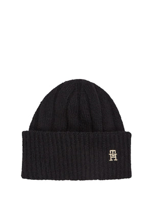 Tommy Hilfiger Monogram Plaque Beanie, Black