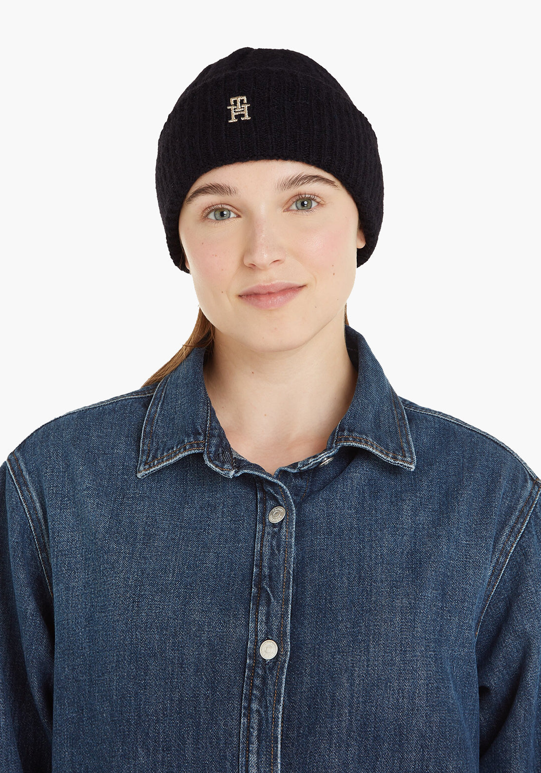 Tommy Hilfiger Monogram Plaque Beanie, Black