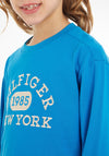Tommy Hilfiger Kids Varsity Long Sleeve T-Shirt, Cerulean Aqua