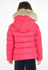 Tommy Hilfiger Older Girls Essentials Down Fur Puffer Jacket, Hot Magenta