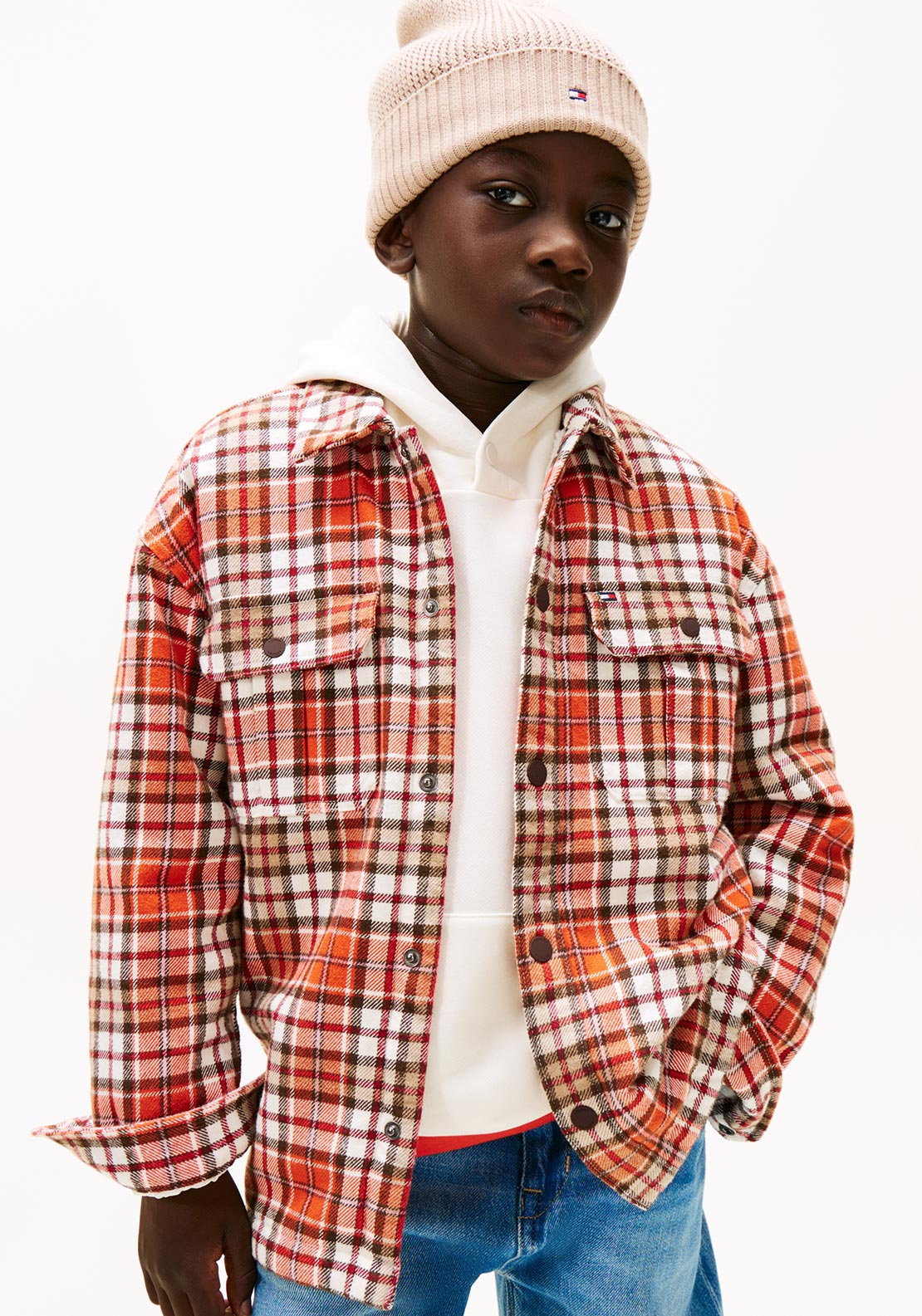 Tommy Hilfiger Older Boy Check Overshirt, Orange